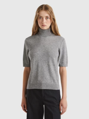 Benetton, Gray Short Sleeve Turtleneck In Cashmere Blend, size L, Light Gray, Women United Colors of Benetton