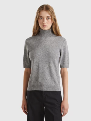 Benetton, Gray Short Sleeve Turtleneck In Cashmere Blend, size M, Light Gray, Women United Colors of Benetton