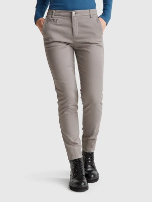 Benetton, Gray Slim Fit Cotton Chinos, size , Gray, Women United Colors of Benetton