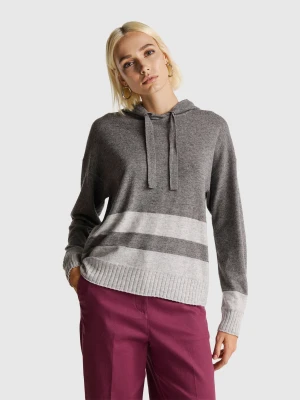 Benetton, Gray Sweater In Cashmere Blend With Hood, Size: XXS, Dark Gray, Women United Colors of Benetton