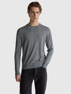 Benetton, Gray Sweater In Pure Merino Wool, Size: XS, Dark Gray, Men United Colors of Benetton