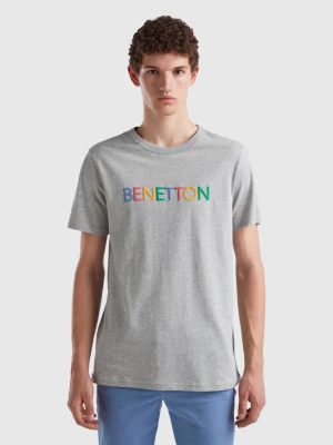 Benetton, Gray T-shirt In Organic Cotton With Multicolored Logo, size M, Light Gray, Men United Colors of Benetton