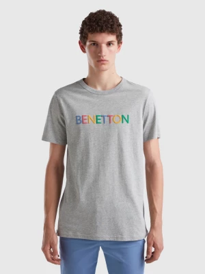 Benetton, Gray T-shirt In Organic Cotton With Multicolored Logo, size XL, Light Gray, Men United Colors of Benetton
