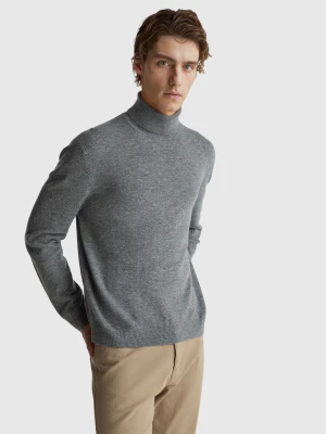 Benetton, Gray Turtleneck In Pure Merino Wool, Size: XS, Dark Gray, Men United Colors of Benetton