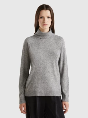 Benetton, Gray Turtleneck Sweater In Cashmere And Wool Blend, size L, Light Gray, Women United Colors of Benetton