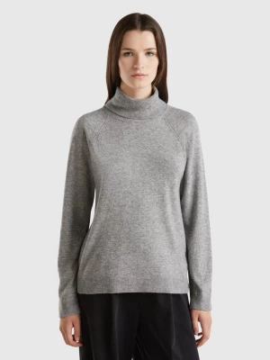 Benetton, Gray Turtleneck Sweater In Cashmere And Wool Blend, size M, Light Gray, Women United Colors of Benetton