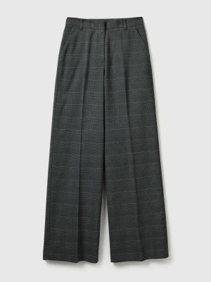 Benetton, Gray Wide-leg Houndstooth Trousers, Gray, Women United Colors of Benetton