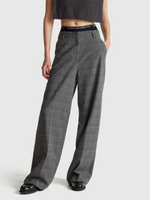 Benetton, Gray Wide-leg Houndstooth Trousers, Gray, Women United Colors of Benetton