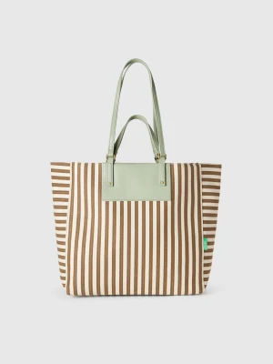 Benetton, Green And Beige Striped Tote Bag, size OS, Light Green, Women United Colors of Benetton