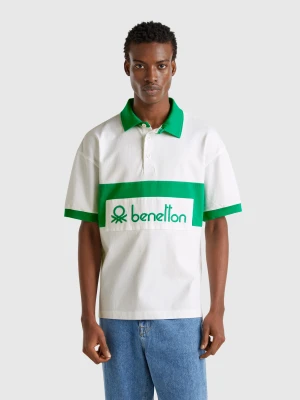 Zdjęcie produktu Benetton, Green And White Rugby Polo, size M, Green, Men United Colors of Benetton