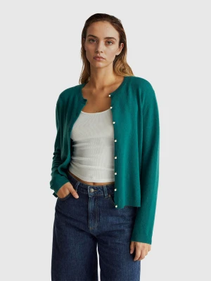 Benetton, Green Cardigan In Pure Merino Wool, Size: XXS, Dark Green, Women United Colors of Benetton