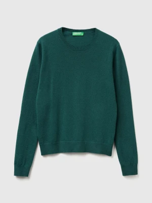 Benetton, Green Crew Neck Sweater In Merino Wool, Size: XXS, Dark Green, Women United Colors of Benetton