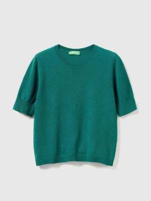 Benetton, Green Short Sleeve Sweater In Pure Merino Wool, Size: XXS, Dark Green, Women United Colors of Benetton