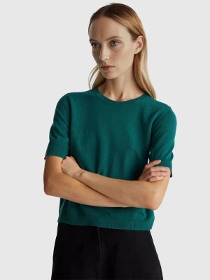 Benetton, Green Short Sleeve Sweater In Pure Merino Wool, Size: XXS, Dark Green, Women United Colors of Benetton