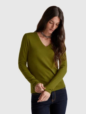 Benetton, Green T-shirt With V-neck, size XXS, Military Green, Women United Colors of Benetton
