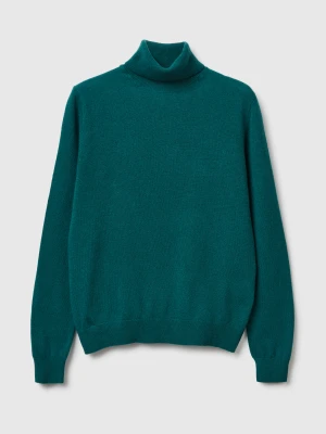 Benetton, Green Turtleneck Sweater In Pure Merino Wool, Size: XXS, Dark Green, Women United Colors of Benetton