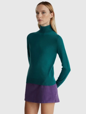 Benetton, Green Turtleneck Sweater In Pure Merino Wool, Size: XXS, Dark Green, Women United Colors of Benetton