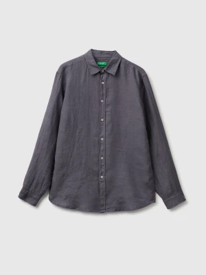Benetton, Grey Shirt In Pure Linen, Size: XS, Gray, Men United Colors of Benetton
