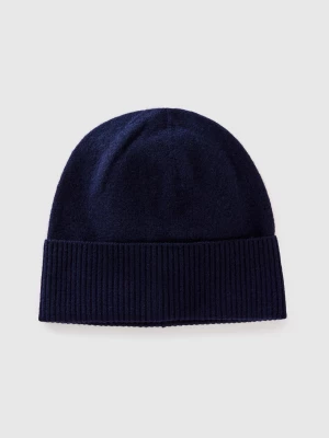 Benetton, Hat In Pure Merino Wool, size OS, Dark Blue, Women United Colors of Benetton