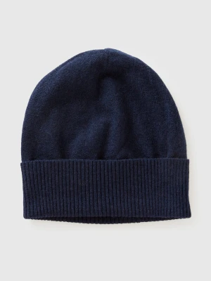 Benetton, Dark Blue Hat In Pure Merino Wool, Size: OS, Dark Blue, Women United Colors of Benetton