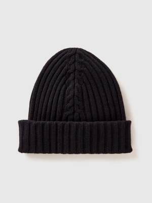 Benetton, Hat With Cable Knit, size OS, Black, Women United Colors of Benetton