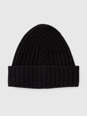 Benetton, Hat With Cable Knit, Size: OS, Black, Women United Colors of Benetton