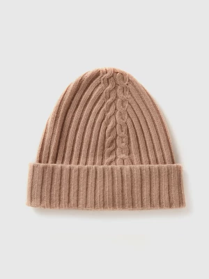 Benetton, Hat With Cable Knit, size OS, Camel, Women United Colors of Benetton