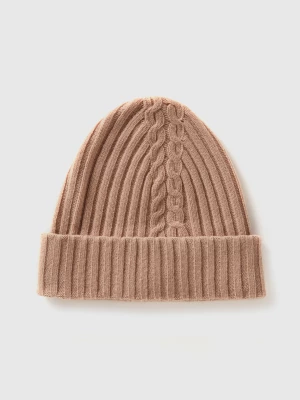 Benetton, Hat With Cable Knit, size OS, Camel, Women United Colors of Benetton