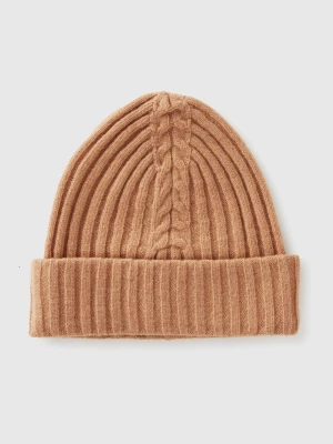 Benetton, Hat With Cable Knit, Size: OS, Camel, Women United Colors of Benetton