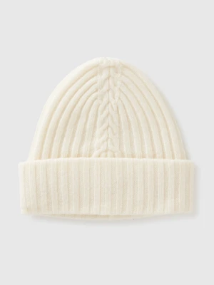 Benetton, Hat With Cable Knit, Size: OS, Creamy White, Women United Colors of Benetton