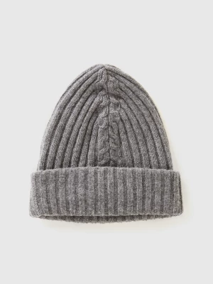 Benetton, Hat With Cable Knit, size OS, Dark Gray, Women United Colors of Benetton