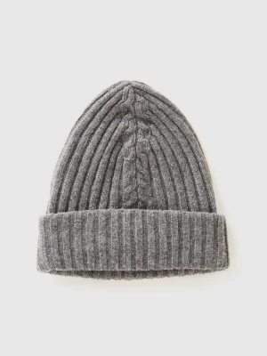 Benetton, Hat With Cable Knit, Size: OS, Dark Gray, Women United Colors of Benetton