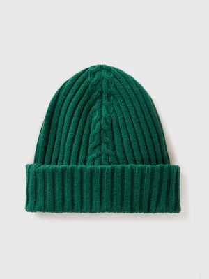 Benetton, Hat With Cable Knit, size OS, Green, Women United Colors of Benetton