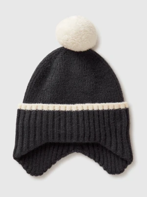 Benetton, Hat With Earflaps And Pom Pom, Size: 104, Air Force Blue, Kids United Colors of Benetton