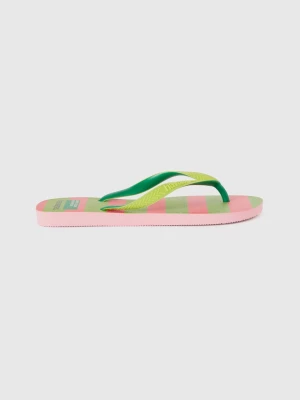 Benetton, Havaianas Flip Flops With Pink And Light Green Stripes, size 37-38, Multi-color, Women United Colors of Benetton