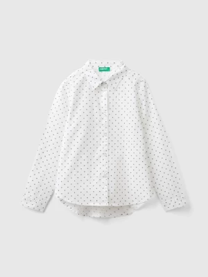 Benetton, Heart Pattern Shirt In Pure Cotton, size L, White, Kids United Colors of Benetton