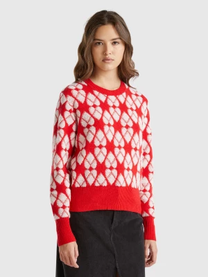 Benetton, Heart Sweater In Recycled Wool Blend, size M, Red, Women United Colors of Benetton