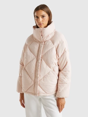 Benetton, High Collar Puffer Jacket In Genuine Recycled Down, size L, Soft Pink, Women United Colors of Benetton