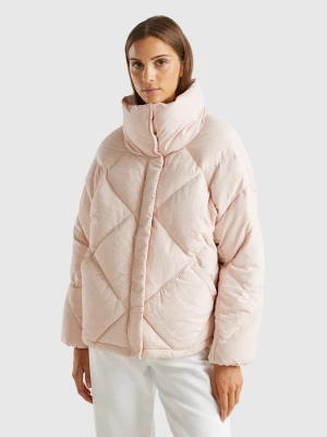 Benetton, High Collar Puffer Jacket In Genuine Recycled Down, size S, Soft Pink, Women United Colors of Benetton