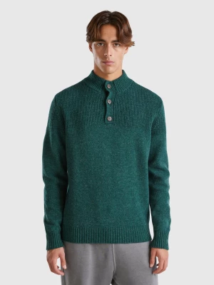 Benetton, High Neck Sweater In Pure Shetland Wool, size L, Green, Men United Colors of Benetton