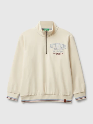 Benetton, High Neck Sweatshirt With Zipper, size XL, Creamy White, Kids United Colors of Benetton