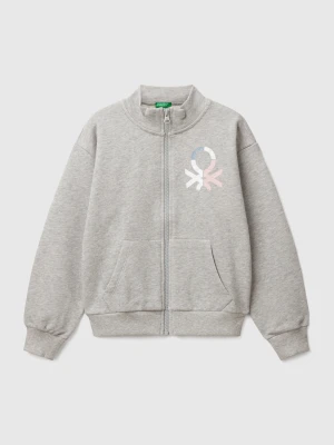 Benetton, High Neck Sweatshirt With Zipper, size S, Light Gray, Kids United Colors of Benetton