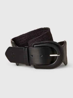Benetton, High Raffia Effect Belt, size OS, Black, Women United Colors of Benetton