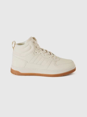 Benetton, High-top Sneakers In Imitation Leather And Mesh, size 38, Creamy White, Kids United Colors of Benetton