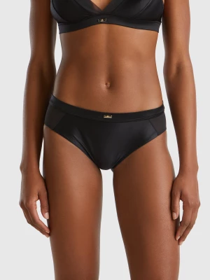 Benetton, High-waisted Briefs In Glossy Fabric, size L, Black, Women United Colors of Benetton