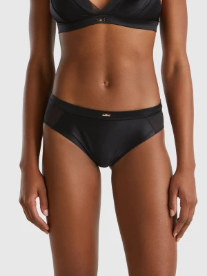 Benetton, High-waisted Briefs In Glossy Fabric, size XS, Black, Women United Colors of Benetton