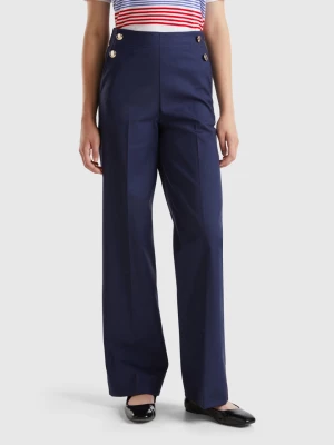 Benetton, High-waisted Palazzo Trousers, size , Dark Blue, Women United Colors of Benetton