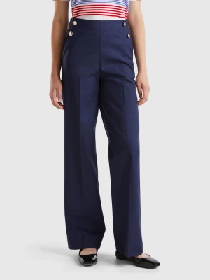 Benetton, High-waisted Palazzo Trousers, size , Dark Blue, Women United Colors of Benetton