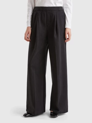 Benetton, High-waisted Palazzo Trousers, size L, Black, Women United Colors of Benetton