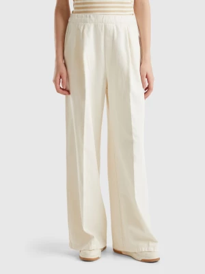 Benetton, High-waisted Palazzo Trousers, size L, Creamy White, Women United Colors of Benetton